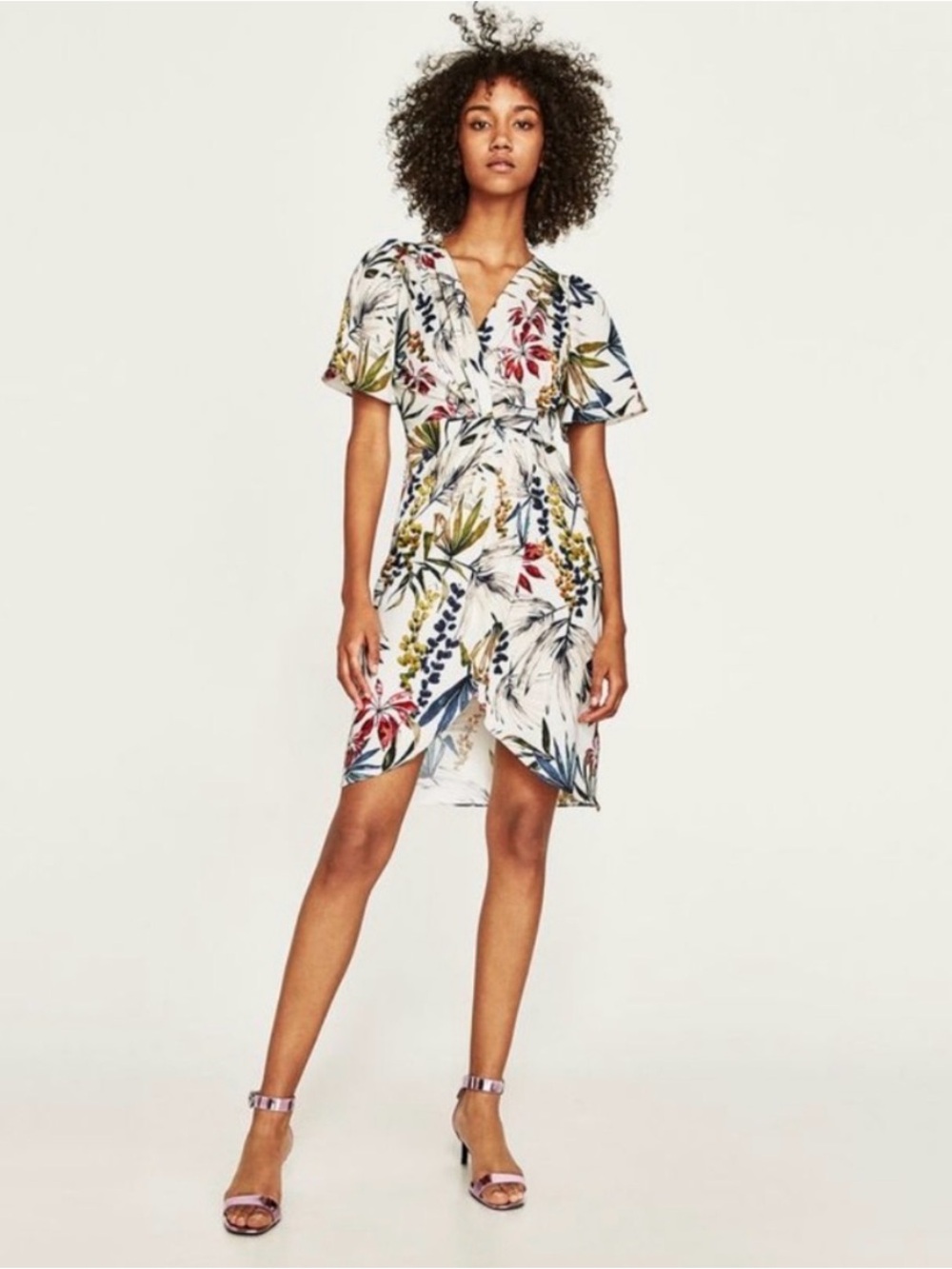 Zara Floral Tropical Print Midi Dress - White Multi